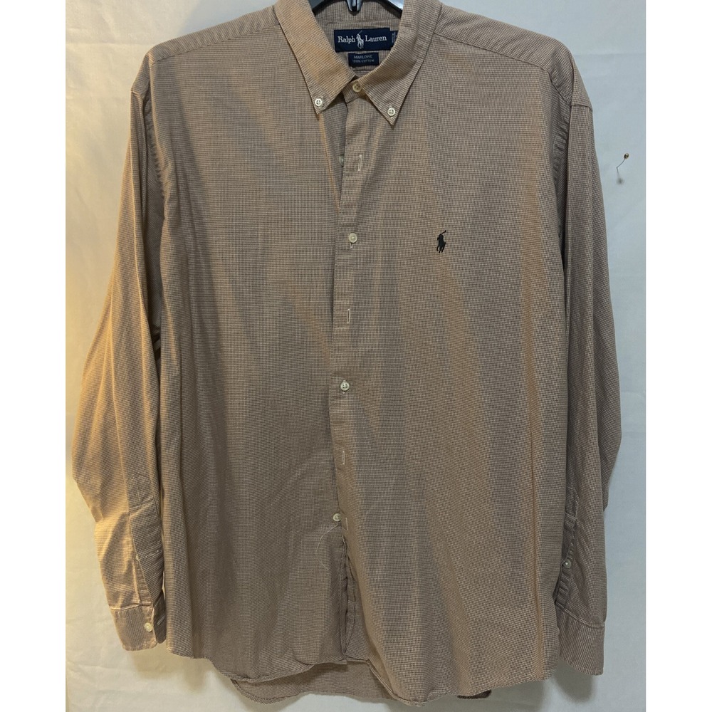 RALPH LAUREN Mens XL Marlowe Button Down Shirt Tan Check Long Sleeve